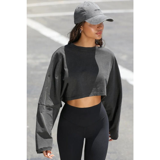 Antrasit yarasa kol oversıze crop sweatshirt