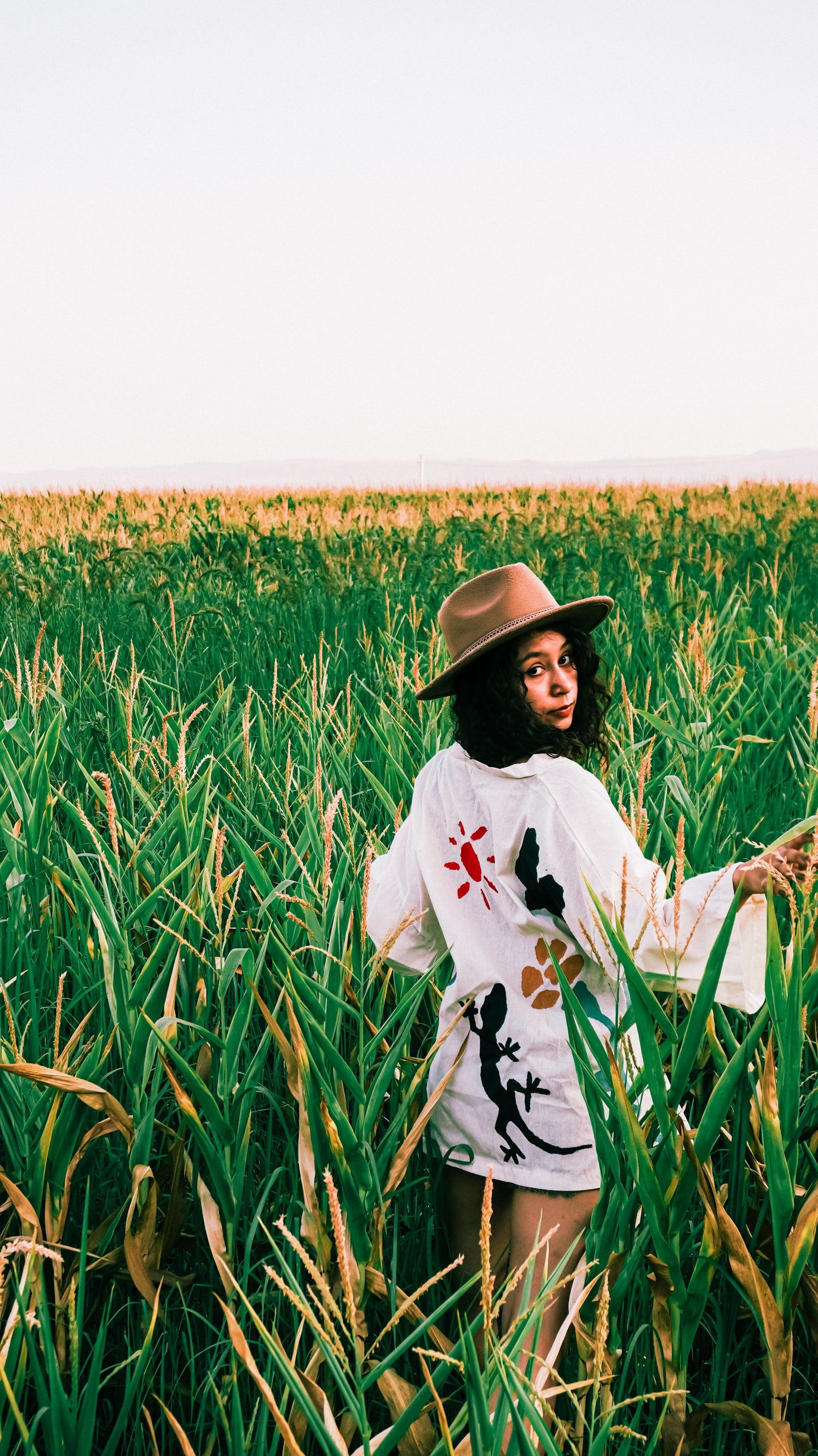 Keten görünümlü oversıze handmade ormanda ne var baskılı kimono